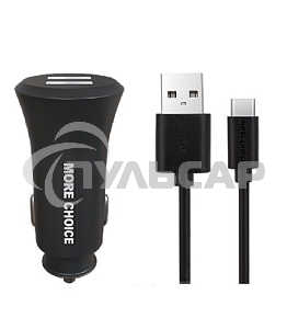 Автомобильная зарядка (от прикуривателя) MORE CHOICE (4627151192147) AC23a АЗУ 2USB 2.4A для Type-C черный