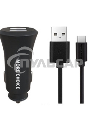 Автомобильная зарядка (от прикуривателя) MORE CHOICE (4627151192147) AC23a АЗУ 2USB 2.4A для Type-C черный