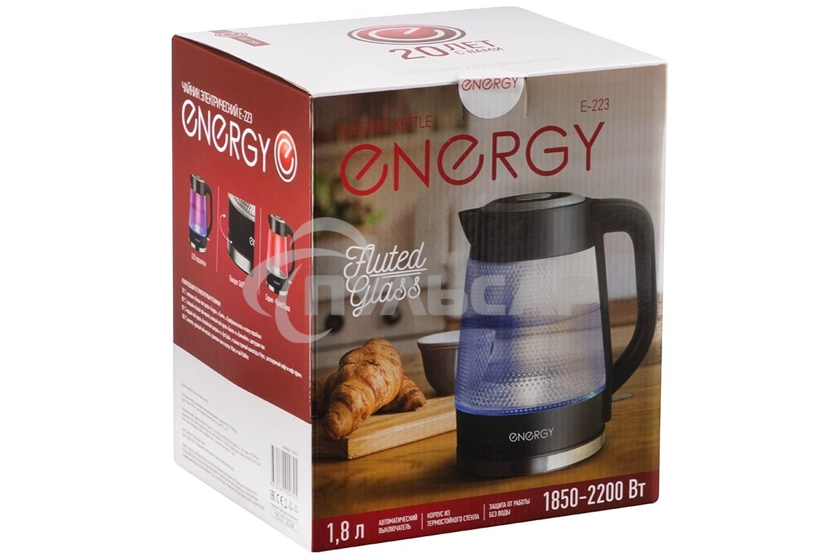 Чайник электрический Energy E-223 1.8л, рифленое стекло, черный