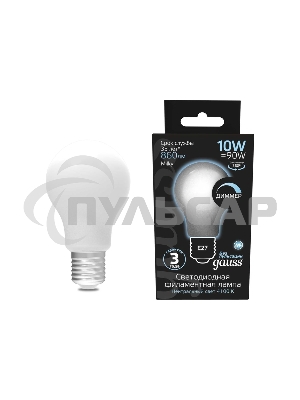 Лампа светодиодная Gauss Filament A60 E27 10Вт 4100К OPAL диммир