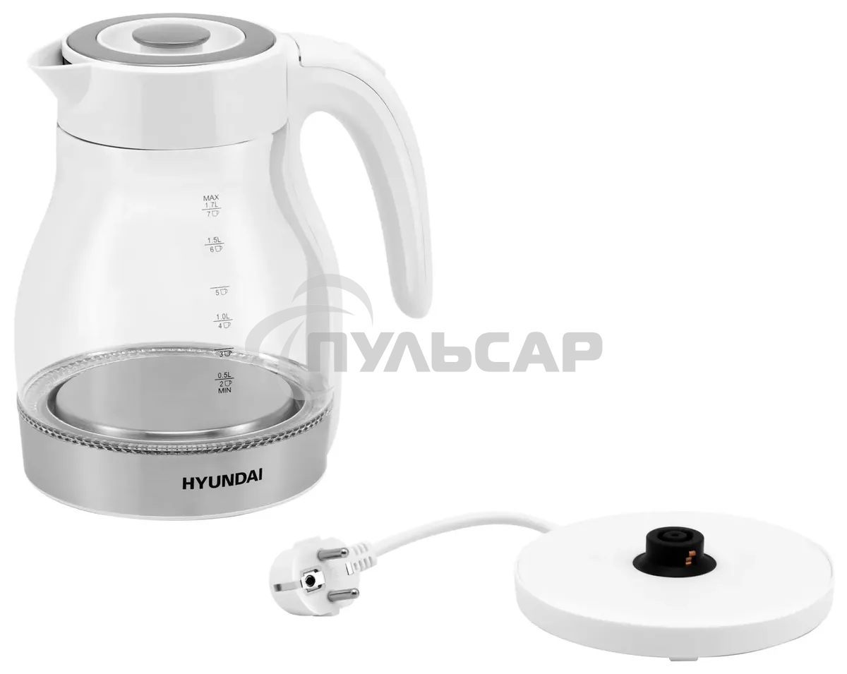 Чайник электрический Hyundai HYK-G3802 1.7л. 2200Вт белый/серебристый (корпус: стекло)