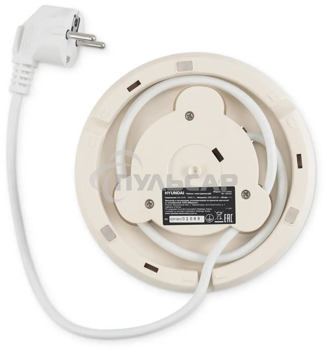 Чайник электрический Hyundai HYK-S9900 1.7л. 2200Вт молочный/серебристый корпус: металл