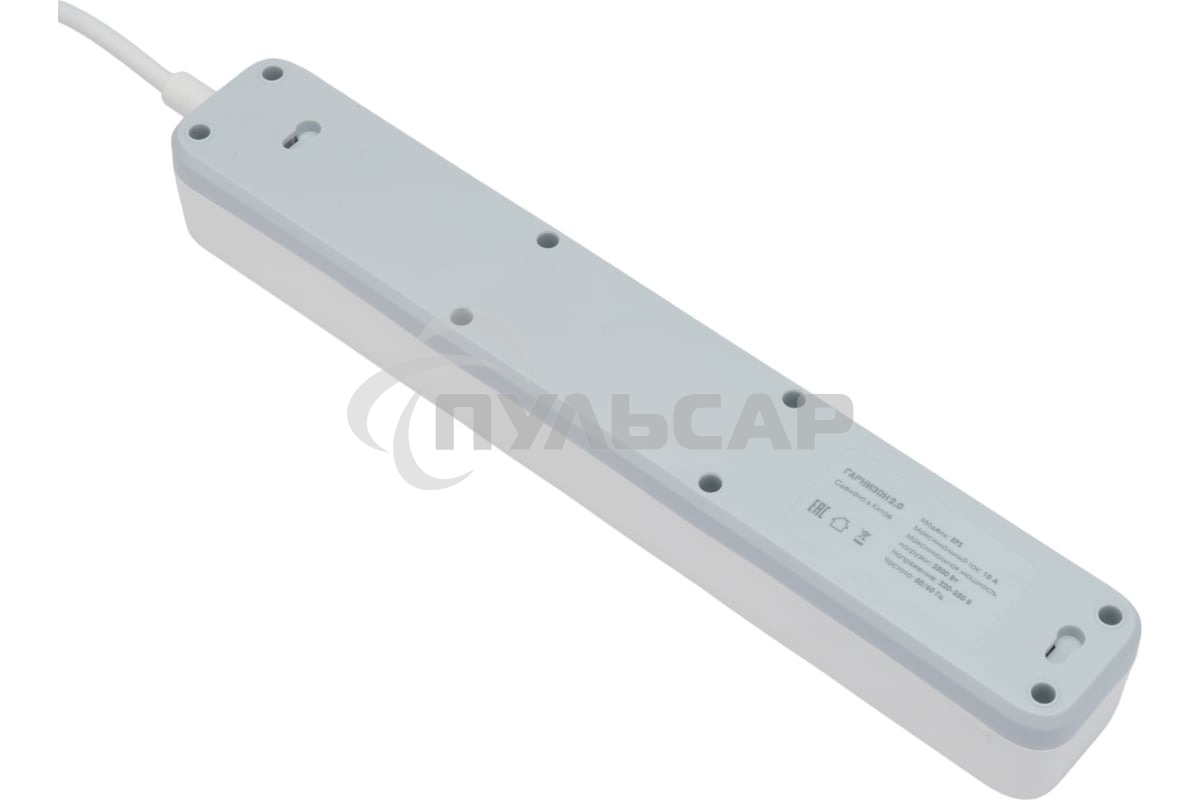 Сетевой фильтр Гарнизон EPS-5-W-2 5р, 2.0, 10А, 2м, ур.защиты 2+, белый, пакет (21442)