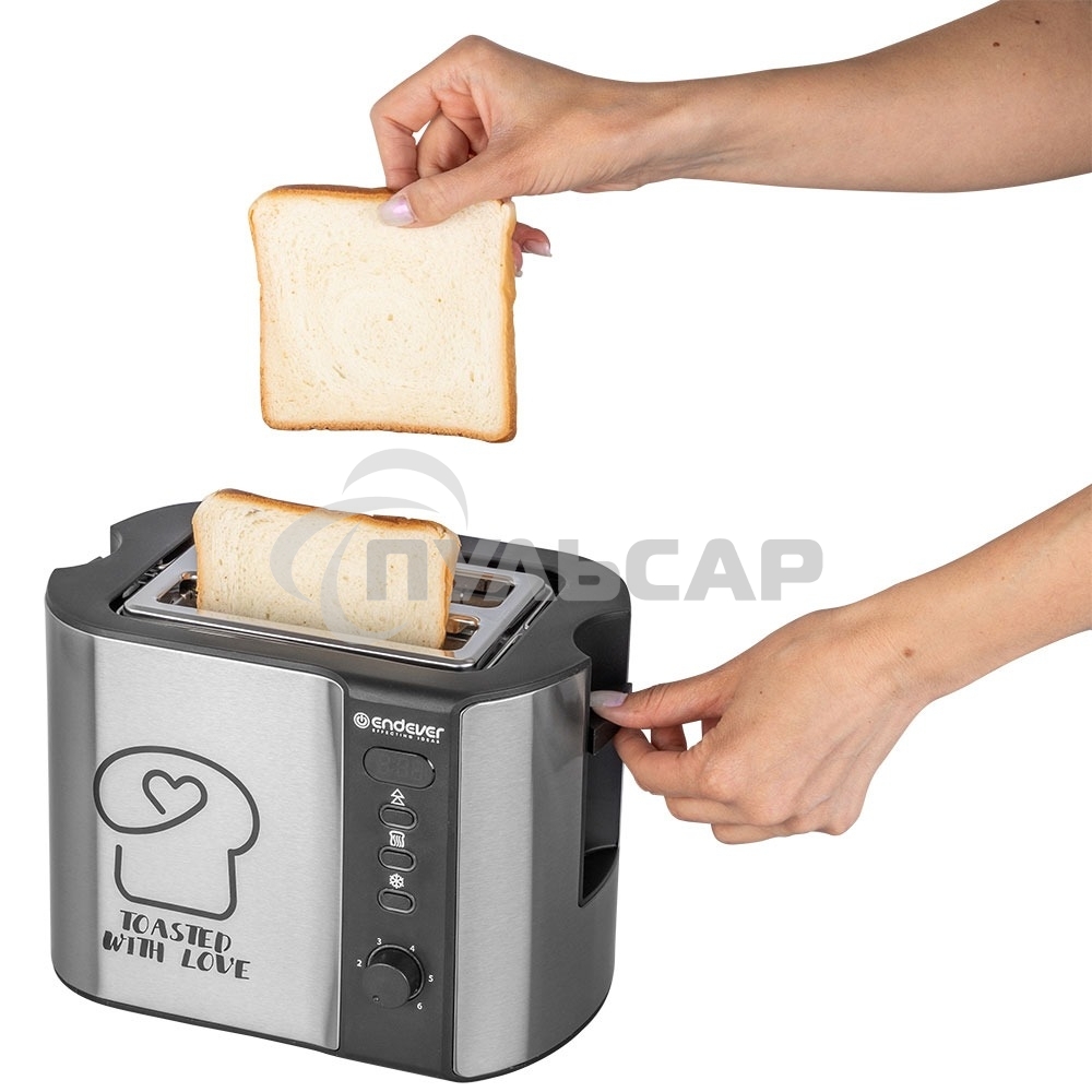 Тостер электрический ENDEVER Skyline ST-127, мощность 800 Вт, стальной/черный, 6 реж. поджаривания, 2 отсека для тостов, 4 шт/уп