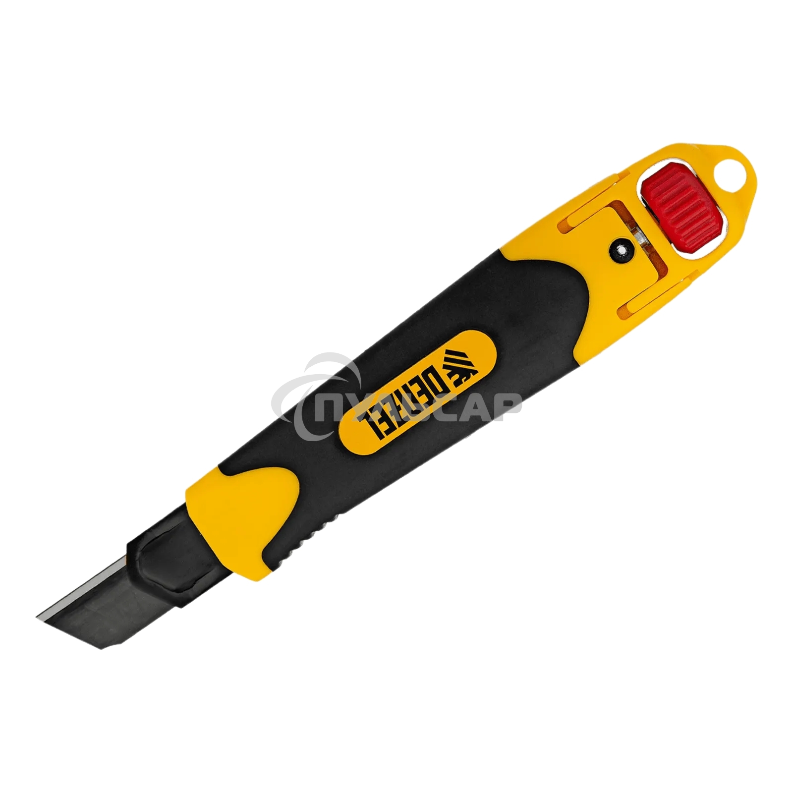 Нож Denzel 18 мм, сменное лезвие, SK4, корпус из ABS + TPR, торцевой зажим