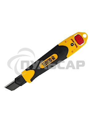 Нож Denzel 18 мм, сменное лезвие, SK4, корпус из ABS + TPR, торцевой зажим