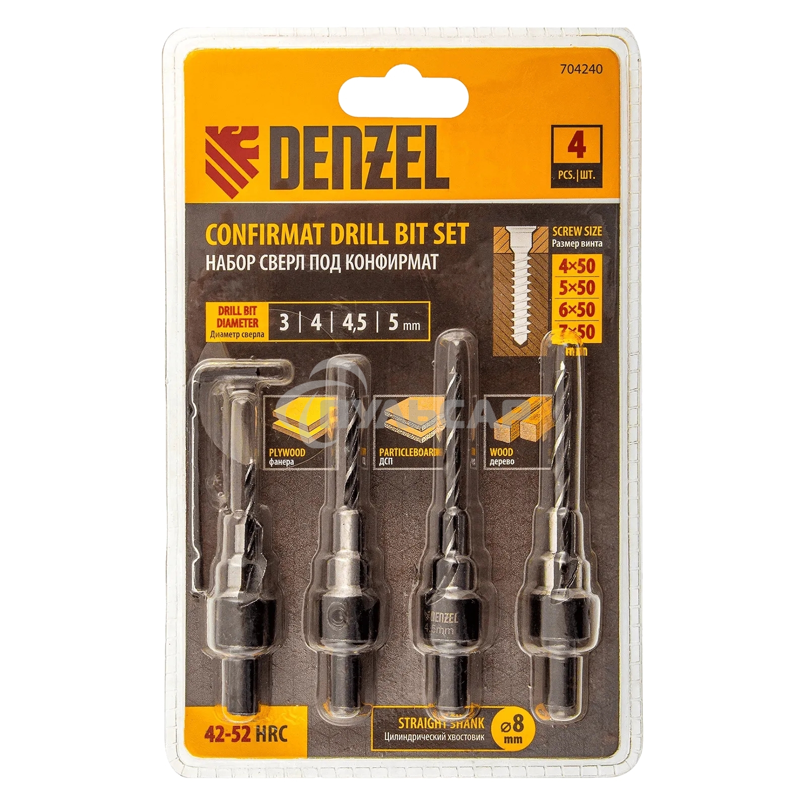 Набор сверл под конфирмат Denzel 3-5 мм, 4 шт