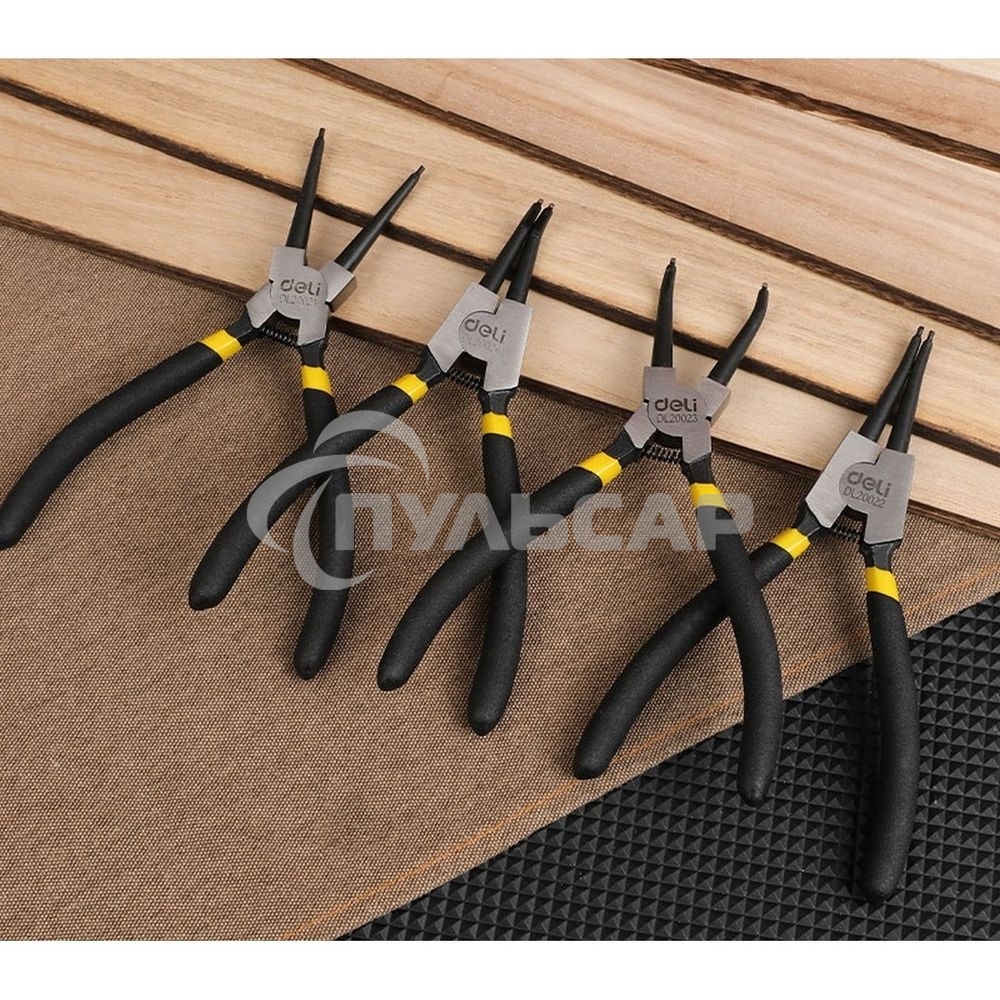 Набор из 4-х съемников стопорных колец Deli DL20521-4175мм, сталь HRC50-54, прорезиненная рукоять, блистер