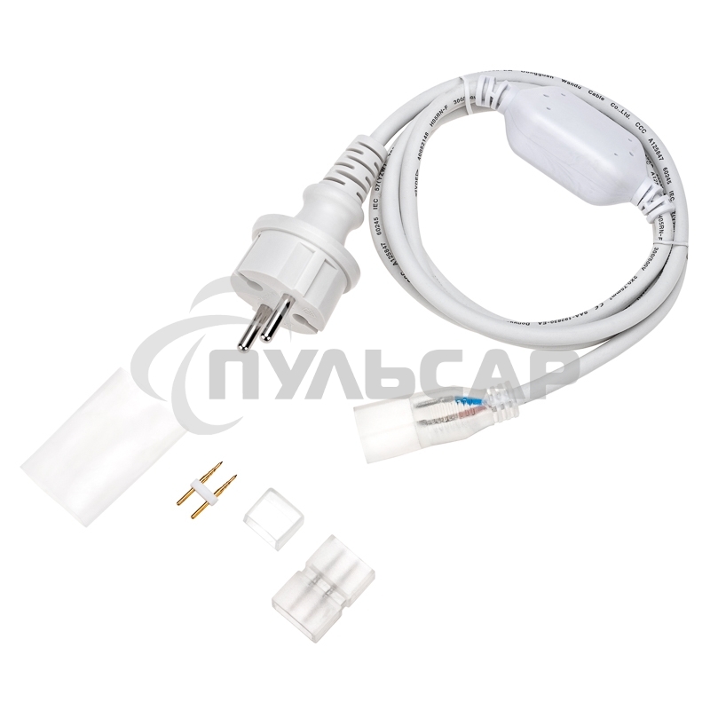 Установочный набор для одностороннего Гибкого неона Neon-night  8х16мм (шнур питания каучук с диодным мостом и вилкой, заглушка, переходная муфта, игла) 1,5м