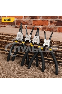 Набор из 4-х съемников стопорных колец Deli DL20521-4175мм, сталь HRC50-54, прорезиненная рукоять, блистер