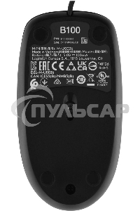 Мышь проводная Logitech B100 черный, 1000 dpi, USB, кнопки - 3