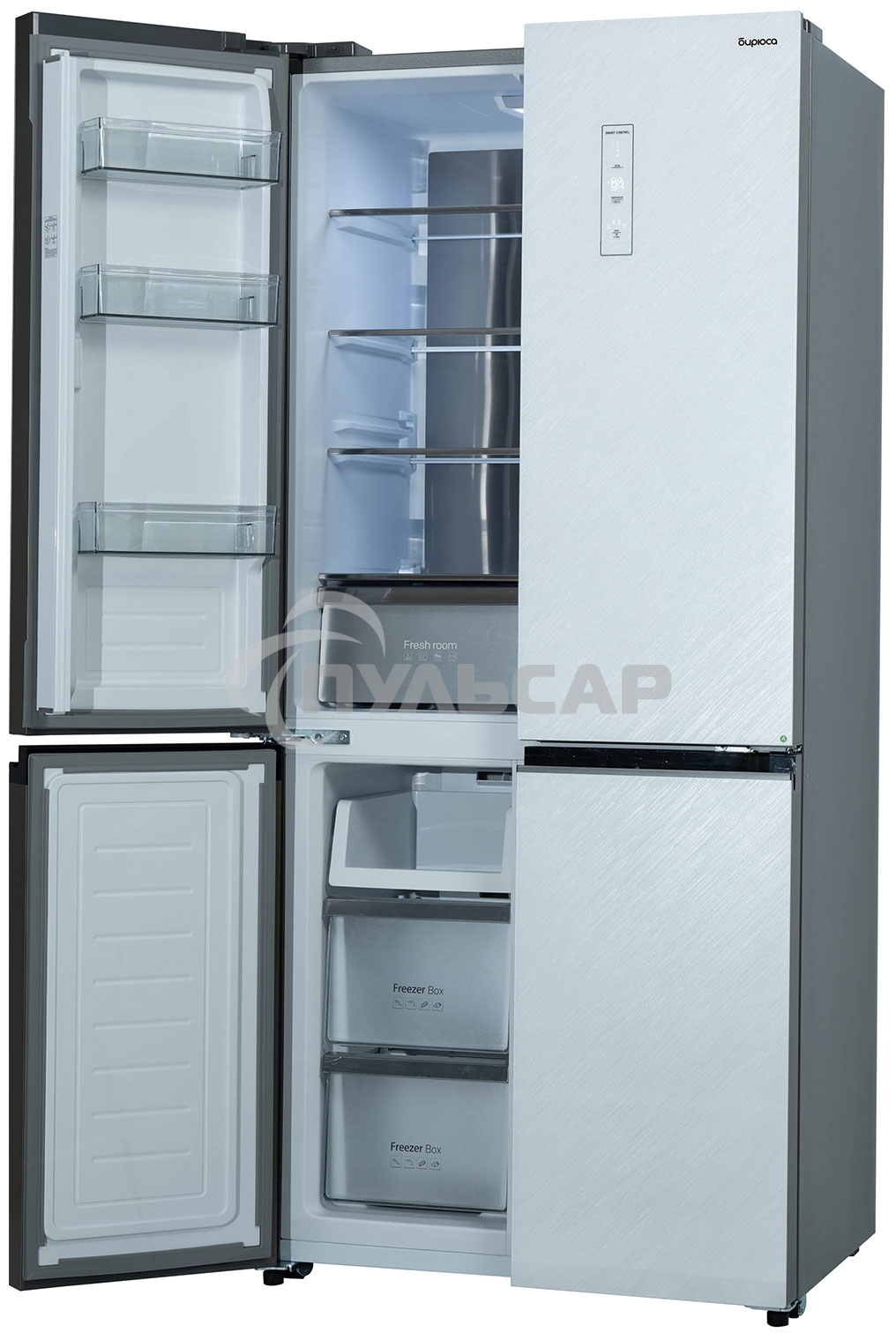 Холодильник Бирюса CD 496 TWG текстурированное белое стекло трехкамерный 334/162л морозилка снизу, NoFrost, Side by Side