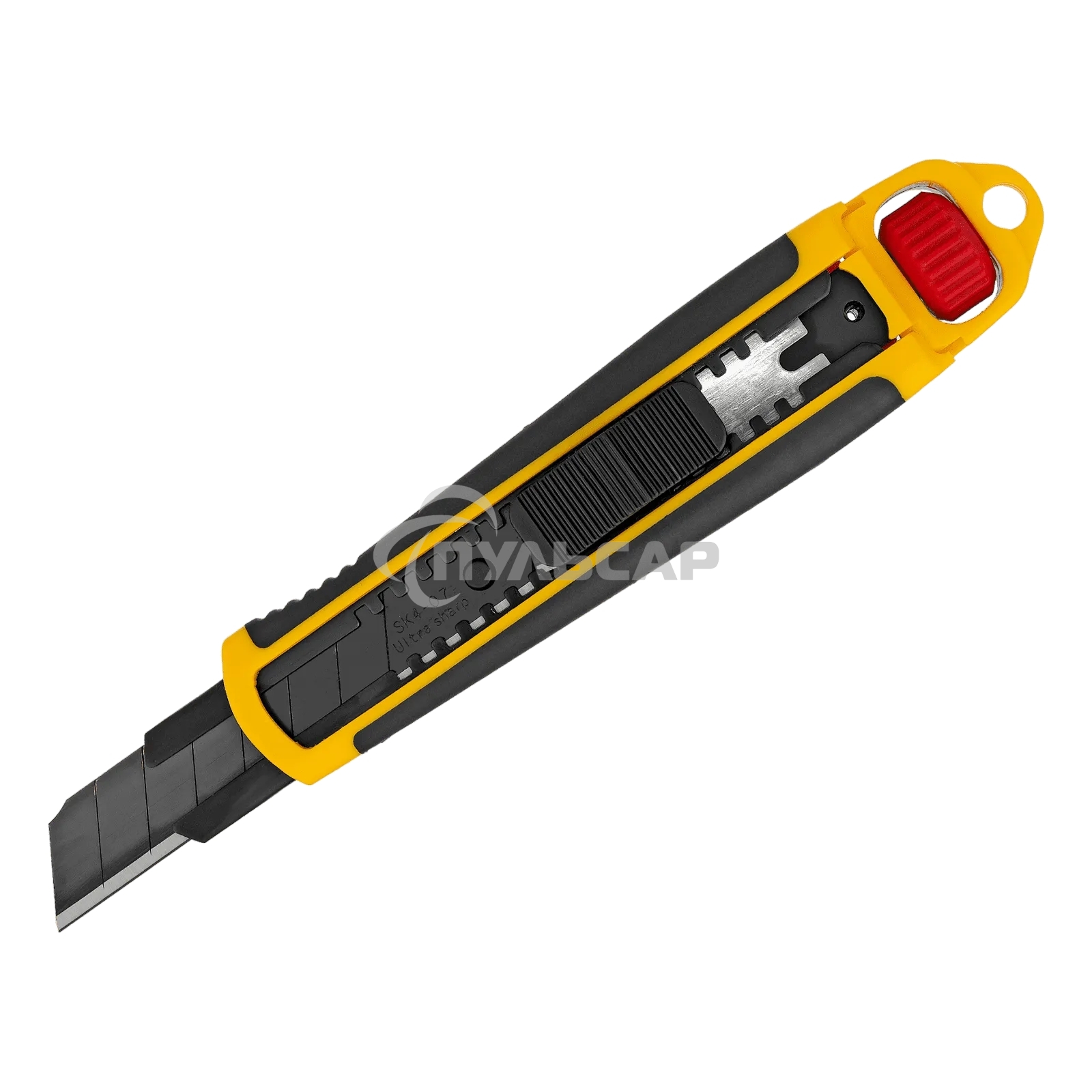 Нож Denzel 18 мм, сменное лезвие, SK4, корпус из ABS + TPR, торцевой зажим