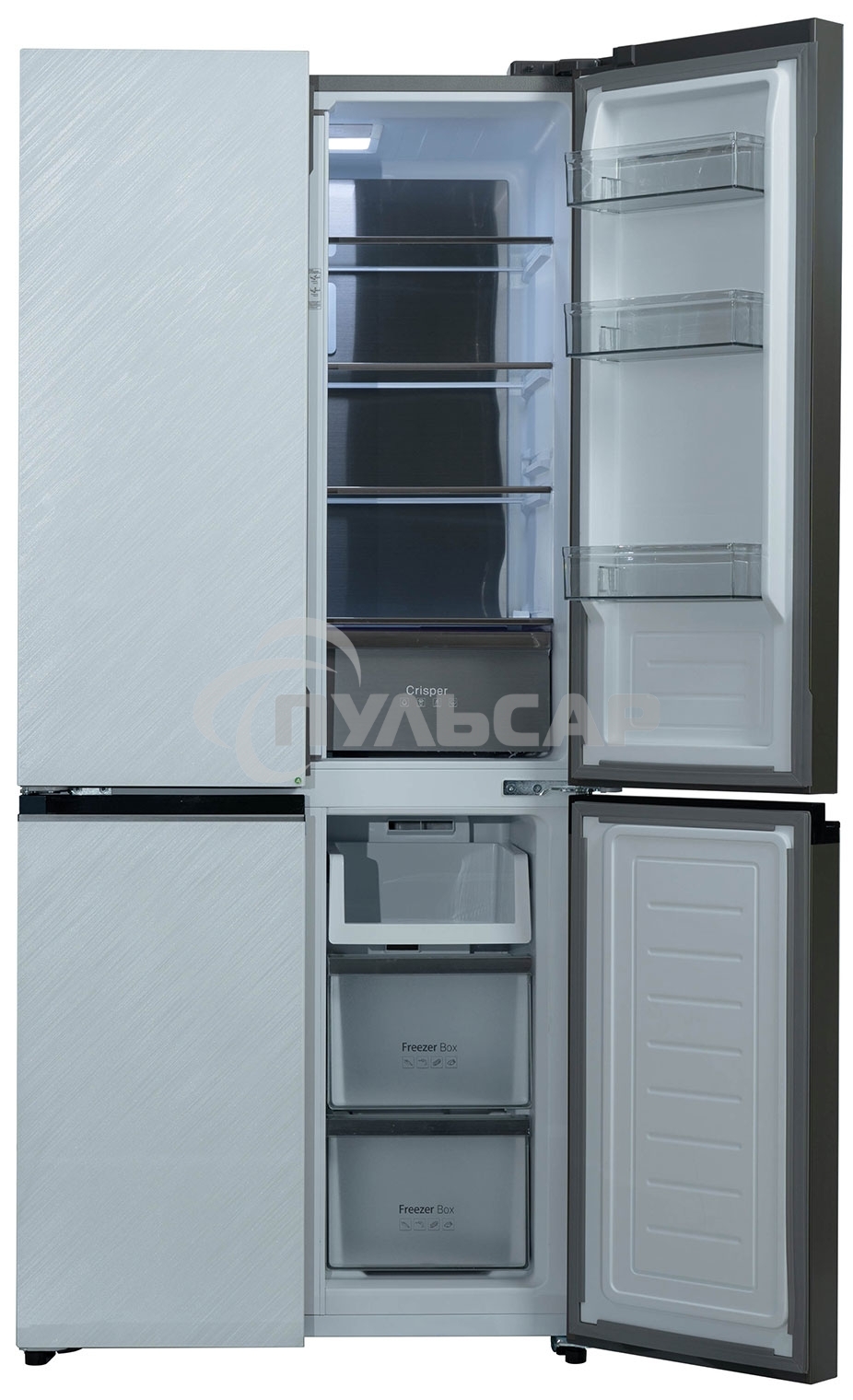 Холодильник Бирюса CD 496 TWG текстурированное белое стекло трехкамерный 334/162л морозилка снизу, NoFrost, Side by Side