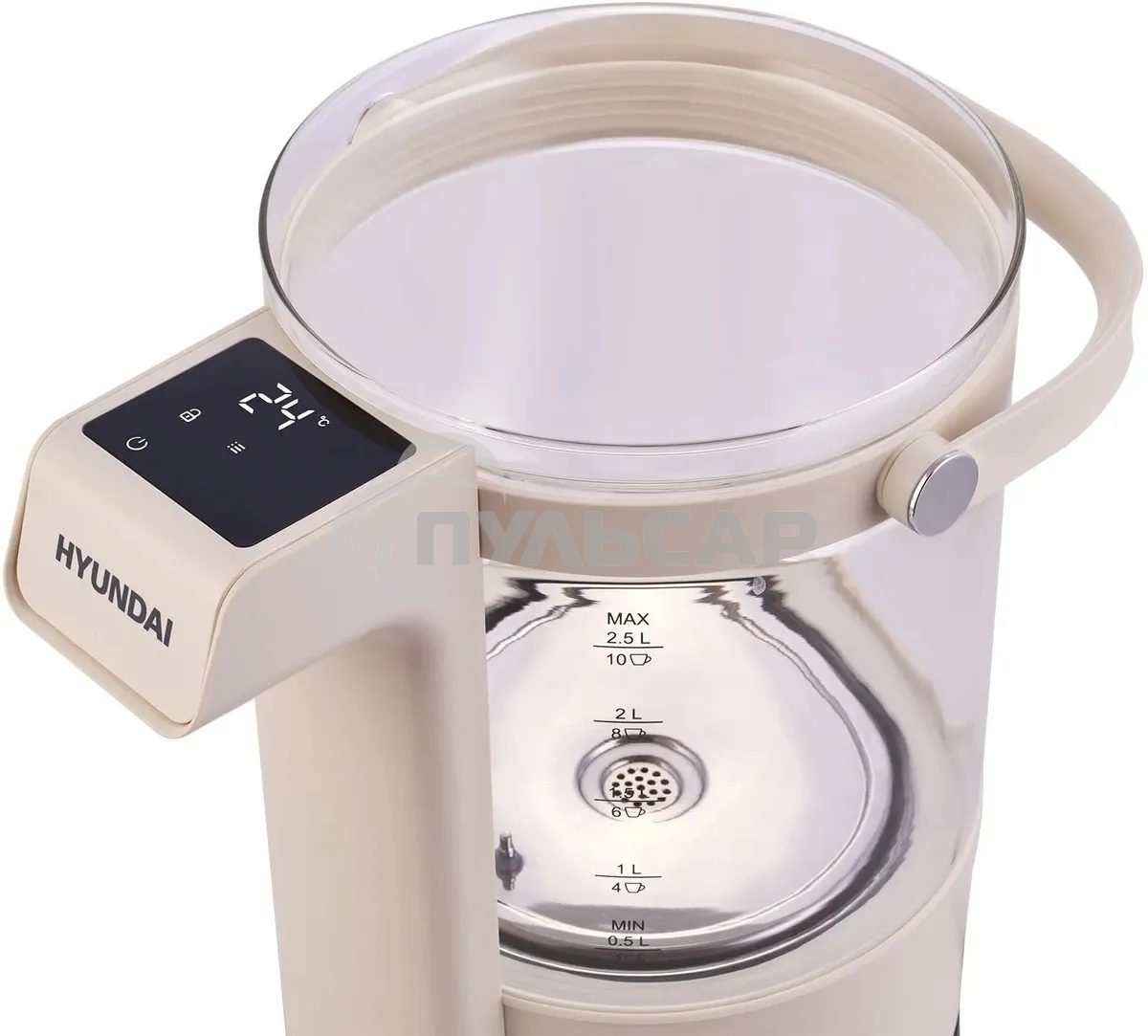 Чайник электрический Hyundai HYK-G7700 2.5л. 2200Вт кремовый/черный корпус: стекло