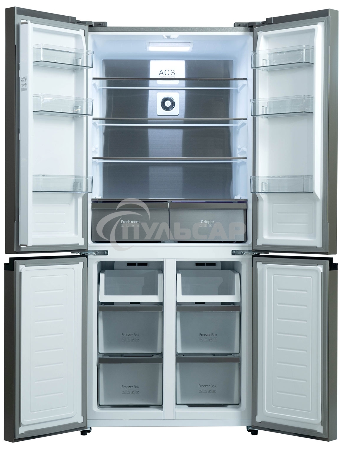 Холодильник Бирюса CD 496 TWG текстурированное белое стекло трехкамерный 334/162л морозилка снизу, NoFrost, Side by Side
