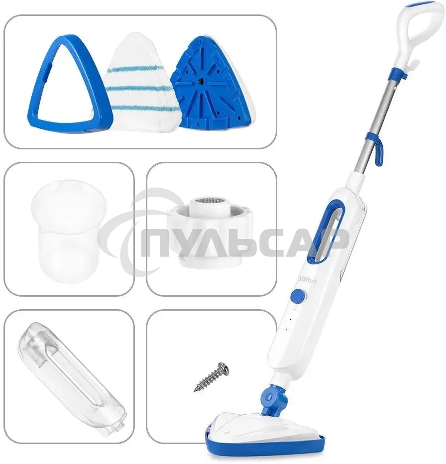 Швабра паровая Kitfort КТ-1048-3 белый/синий