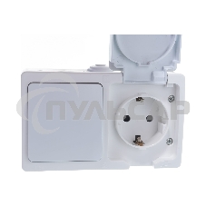 Блок ОП Аллегро 1-кл. вык. + роз. с заземл. защ. шторки с крыш. IP54 бел. UNIVersal 5562968