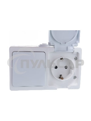 Блок ОП Аллегро 1-кл. вык. + роз. с заземл. защ. шторки с крыш. IP54 бел. UNIVersal 5562968