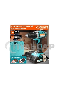 Дрель-шуруповерт Sturm CD3620, Аккумуляторная, 20В, 2 АКБ, Кейс