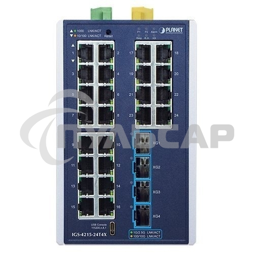 Коммутатор Planet IGS-4215-24T4X Industrial L2+ 24-Port 10/100/1000T + 4-Port 10G SFP+ Managed Ethernet Switch
