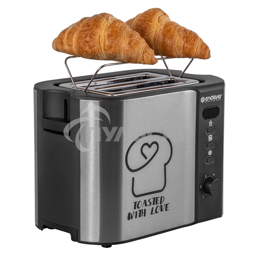Тостер электрический ENDEVER Skyline ST-127, мощность 800 Вт, стальной/черный, 6 реж. поджаривания, 2 отсека для тостов, 4 шт/уп
