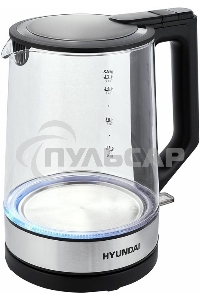 Чайник электрический Hyundai HYK-G8808 1.7л. 2200Вт черный/серебристый корпус: стекло