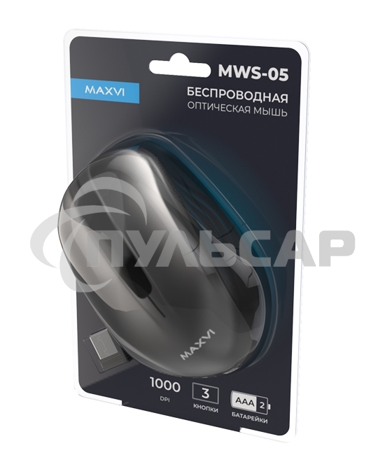 Мышь беспроводная Maxvi MWS-05 черный, 3 кнопки, 1000 dpi