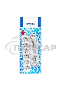 Удлинитель Smartbuy, 6 гнезд 10 метров 16А/3,5кВт с заземлением ПВС 3х1,0 (SBE-16-6-10-Z)