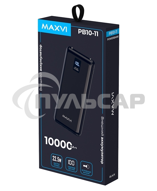 Внешний аккумулятор Maxvi PB10-11 10000мАч черный 3A, встроенные кабели USB A/Type-C/Lightning