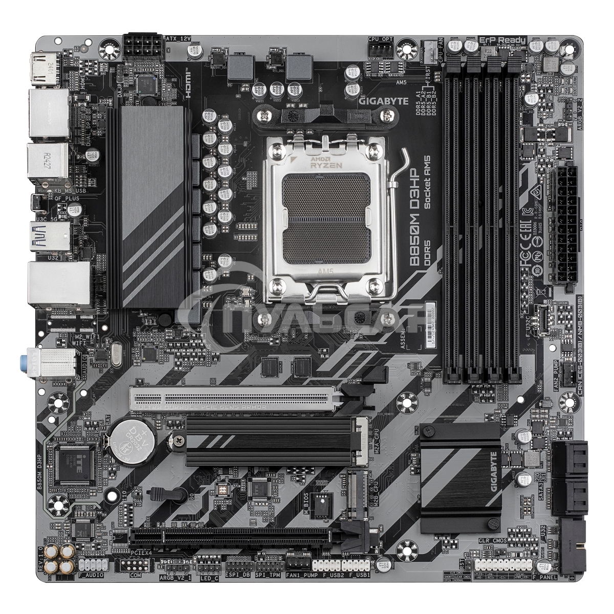 Материнская плата Gigabyte B850M D3HP, AM5, AMD B850, 4xDDR5, 4xSATA, 2xM.2, 1xPCIe 5.0 x16, 1xPCIe 3.0 x4, 1xHDMI, 2xDP, 1x 1Gb LAN, 3xUSB-A 3.2 Gen 1, 2xUSB-A 2.0, 1xUSB-C 3.2 Gen 1, 3x3.5 мм, 7.1, mATX