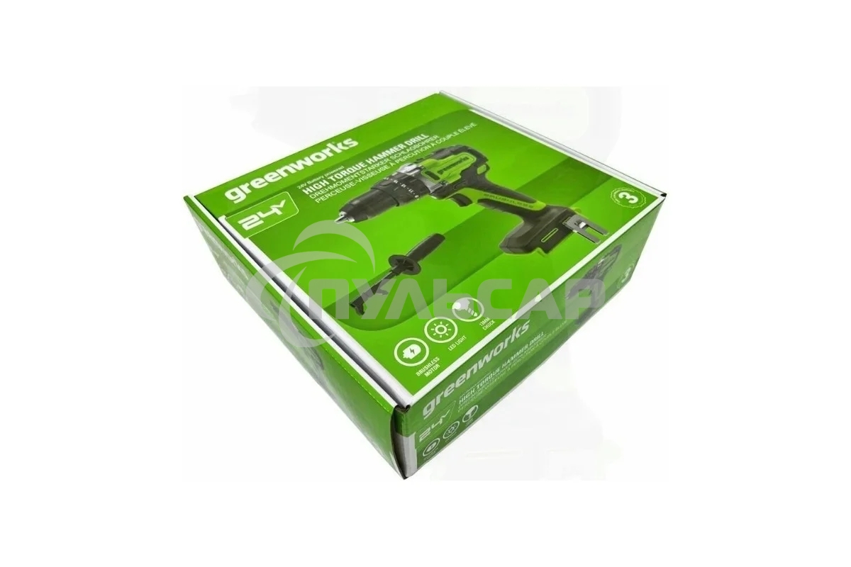 Дрель-шуруповерт GREENWORKS GD24DD140, Аккумуляторная, 24В, Без АКБ и ЗУ