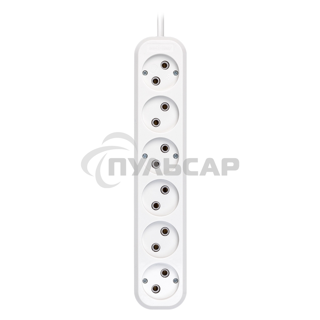 Удлинитель Smartbuy, 6 гнезд 2 метра 10А/2,2кВт без заземления ПВС 2х1,0 (SBE-10-6-02-N)