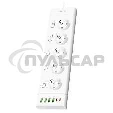Сетевой фильтр QUMO Power Bar Light SPFSU2 (P-0009), 5 розеток, 2500 Вт, 10A, каб.2м 3*1 мм медь, 4U+2C (2,4A),Wt