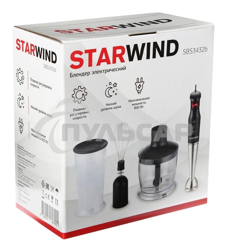 Блендер погружной Starwind SBS3432b 800Вт черный/красный