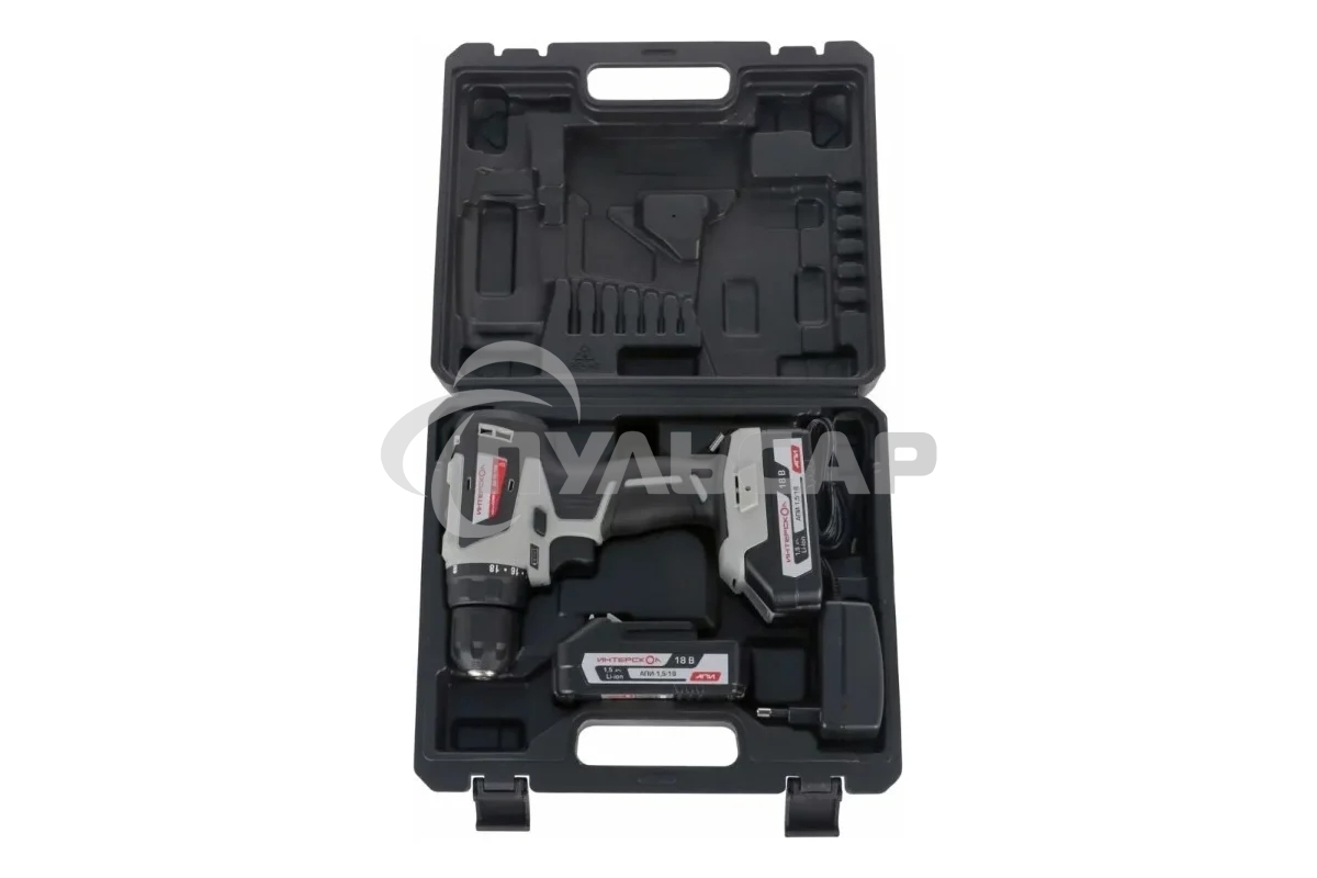 Дрель-шуруповерт ИНТЕРСКОЛ ДА-10/18В, Аккумуляторная, 18В, 2 АКБ, Кейс