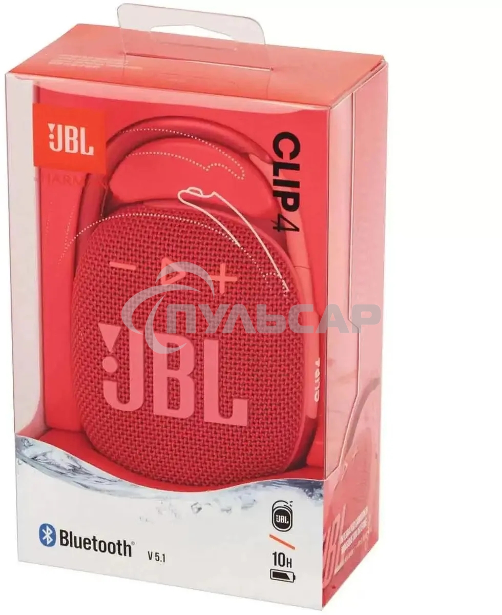 Колонка портативная JBL Clip 4 красный 5W 1.0 BT 15м 500mAh (JBLCLIP4REDAM)