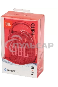 Колонка портативная JBL Clip 4 красный 5W 1.0 BT 15м 500mAh (JBLCLIP4REDAM)