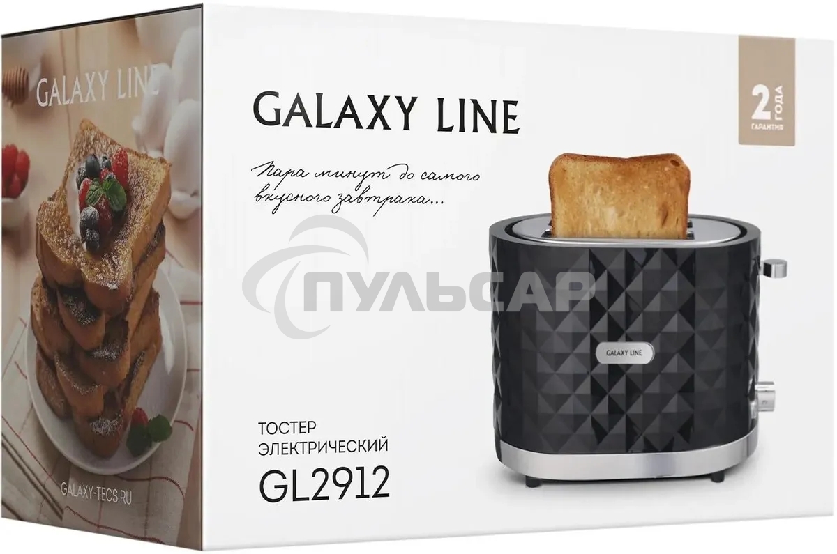 Тостер Galaxy Line GL 2912, черный, пластик, 1200 Вт