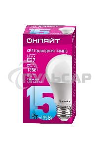 Лампа светодиодная ОНЛАЙТ 61151 OLL-A60-15-230-6.5K-E27 грушевидная