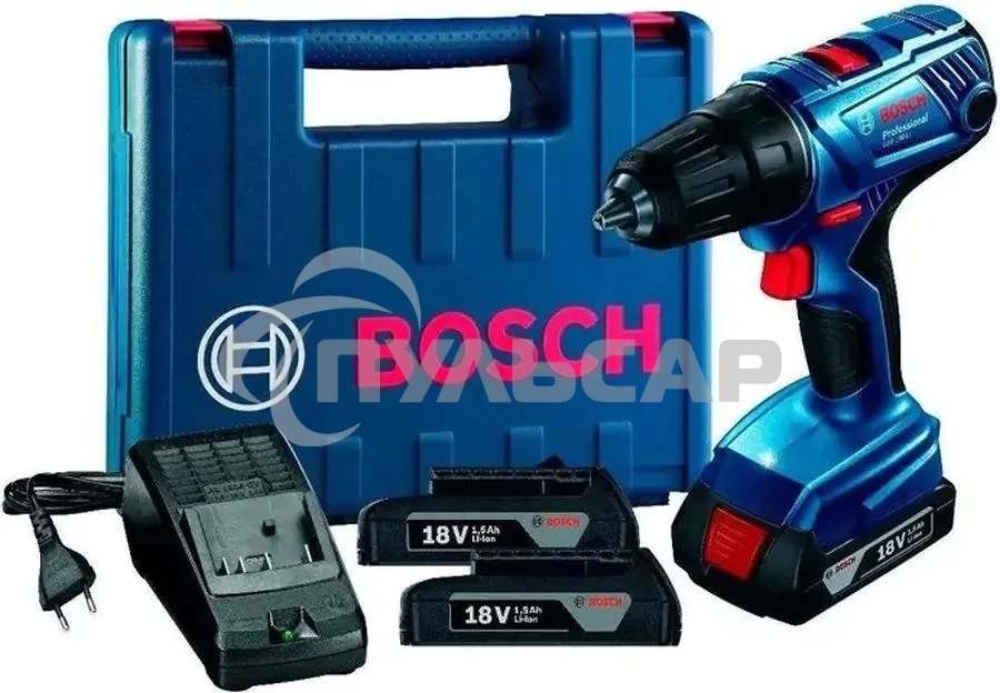 Дрель-шуруповерт Bosch GSB 180-LI Аккумуляторная, 18В, 2 АКБ, Кейс