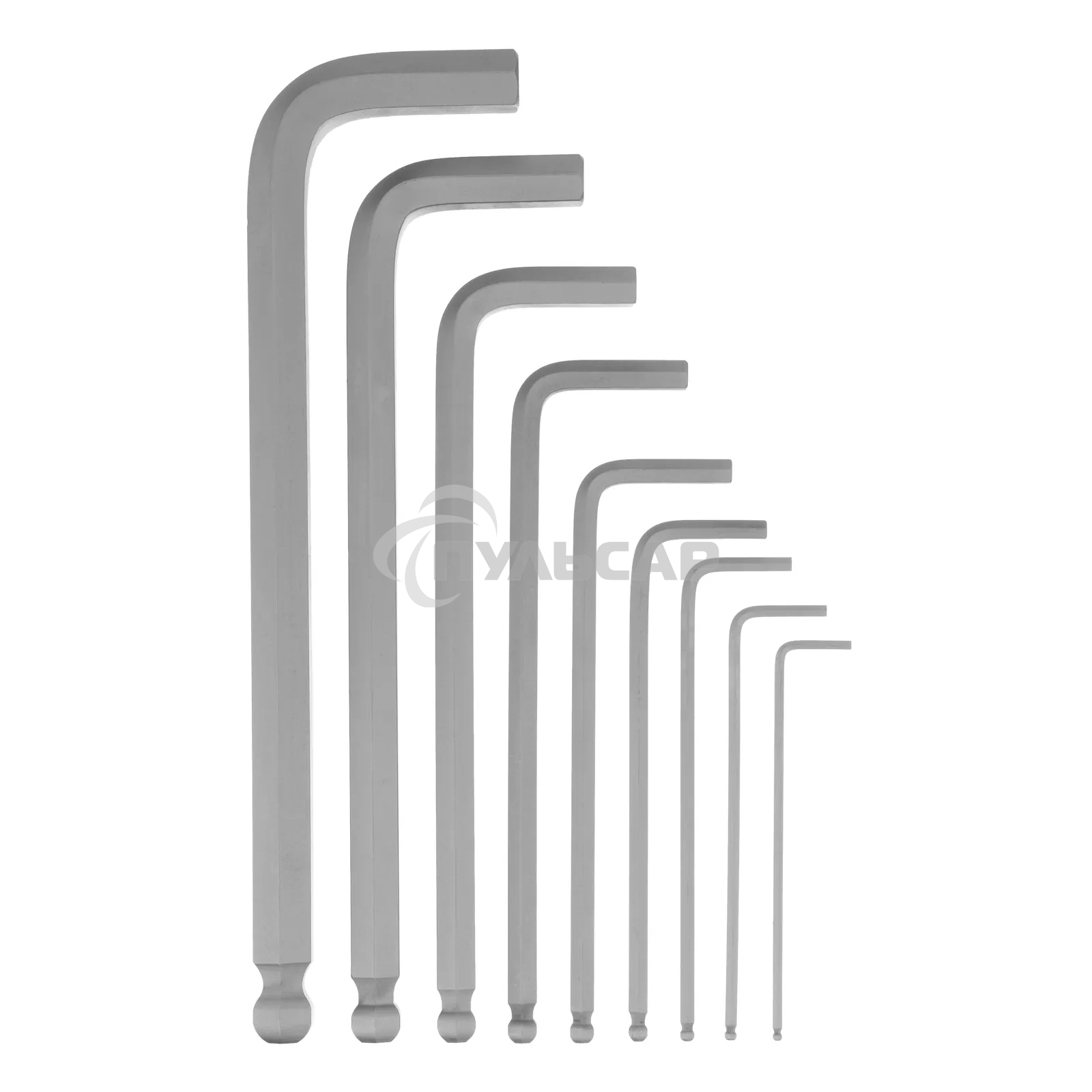 Набор ключей имбусовых, HEX, 2-12 мм, CrV, 9 шт., удлиненные, с шаром Denzel