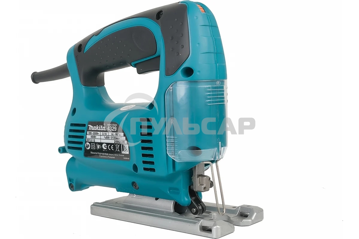 Лобзик Makita 4329 Лобзик,в\рук, 450Вт,500-3100об\м,ход-18мм,рез-65мм,1.9кг,кор,маятн,Al подошва