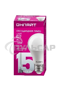 Лампа светодиодная ОНЛАЙТ 61150 OLL-A60-15-230-4K-E27 грушевидная