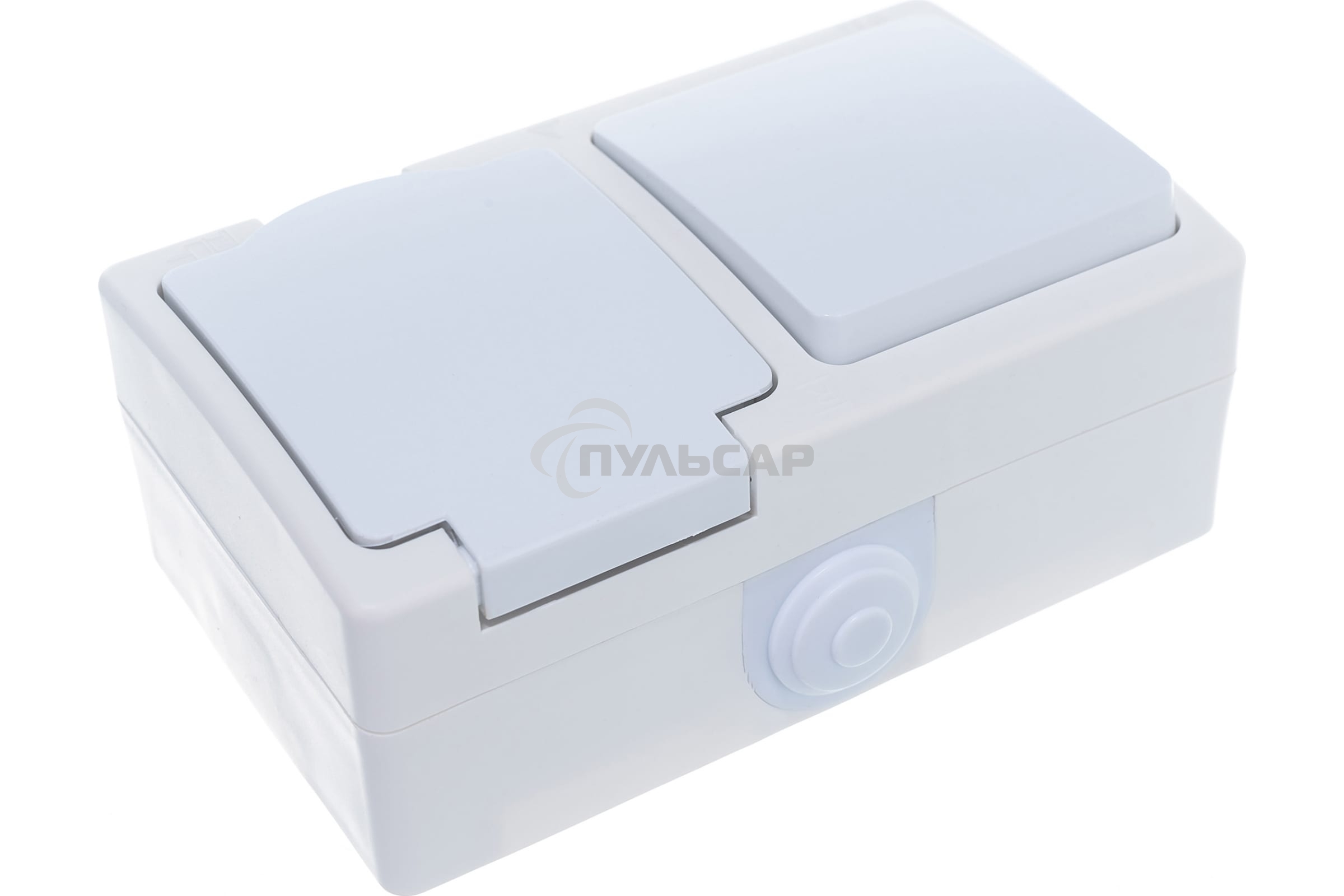 Блок ОП Аллегро 1-кл. вык. + роз. с заземл. защ. шторки с крыш. IP54 бел. UNIVersal 5562968