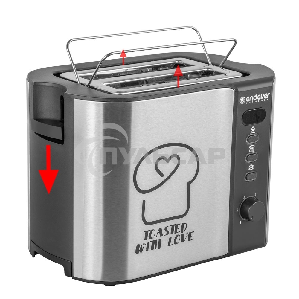 Тостер электрический ENDEVER Skyline ST-127, мощность 800 Вт, стальной/черный, 6 реж. поджаривания, 2 отсека для тостов, 4 шт/уп
