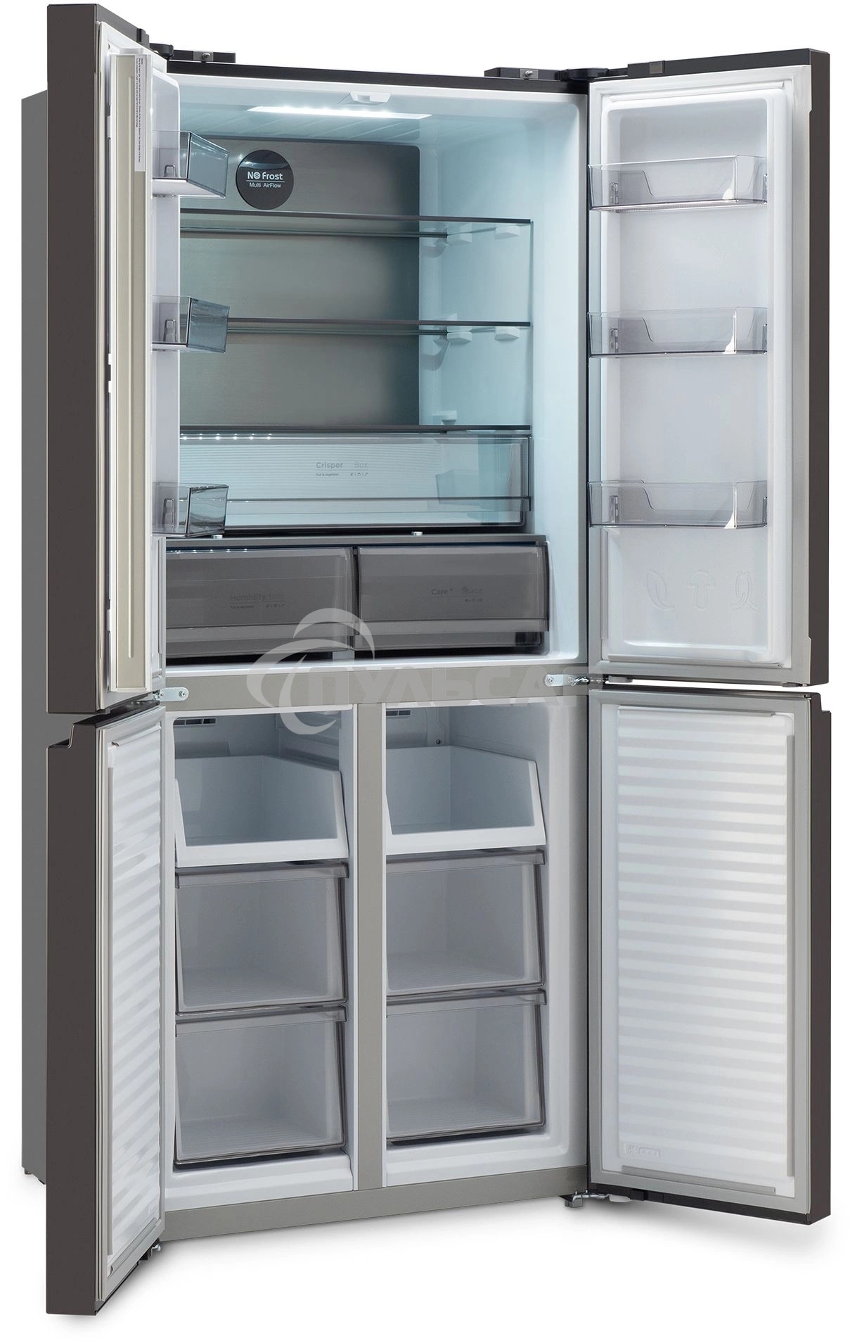 Холодильник Hyundai CM45043F черная сталь трехкамерный 405/270л морозилка снизу No Frost, Side by Side