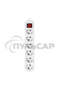 Удлинитель Smartbuy, 6 гнезд 3 м, 16А/3,5кВт с выкл. и заземлением ПВС 3х1,0 (SBE-16-6-03-ZS)