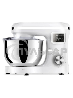 Планетарный миксер BQ MX640 White. Максимальная мощность 1600 Вт / Чаша из нержавеющей стали 6 л / Функция ферментации/ Подогрев чаши до 40'C / Электронное управление / Металлические насадки в комплекте / Металлические шестерни / Двойная защита: от перегр