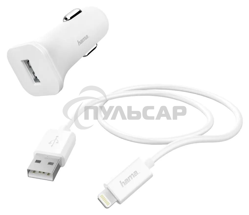 Автомобильное зарядное устройство Hama H-183291 1A кабель Apple Lightning белый